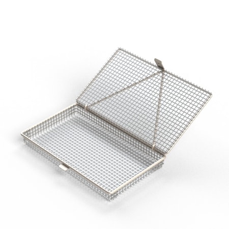 Anysizebasket Light Duty Basket: 10Lx6Wx1H, 304 SS, Hinged Lid with Thumb Clasp, No Handles, Mesh: 2 x .063 FLB-100060010-L02S
